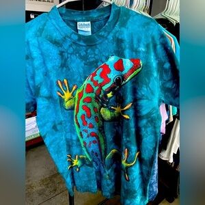 Mens blue/green tie dye t shirt gecko sz: L